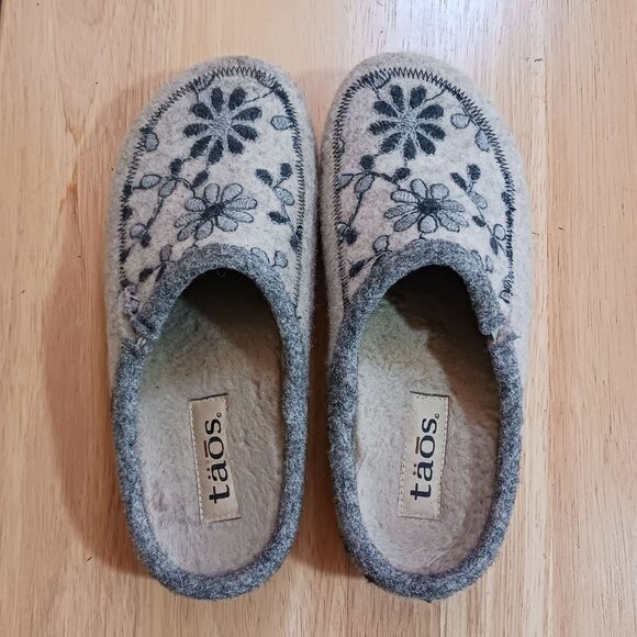 Taos Woolderness 2 Grey Boiled Wool Clog Floral Embroidery Cork Wedge Size 5.5 - Picture 5 of 9